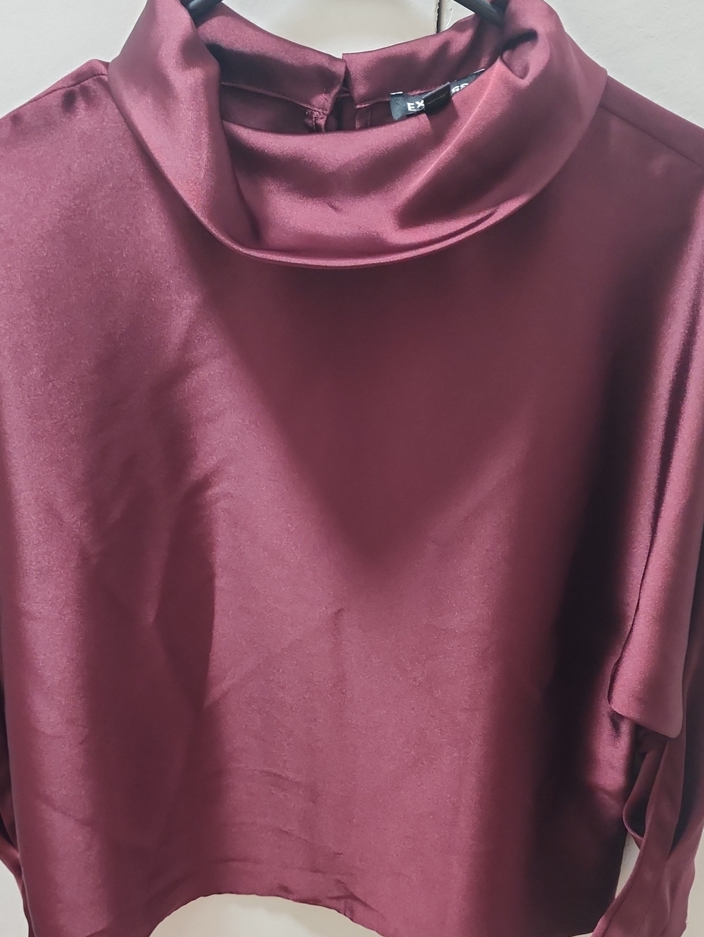 Express Satin Turtleneck Blouse in Burgundy